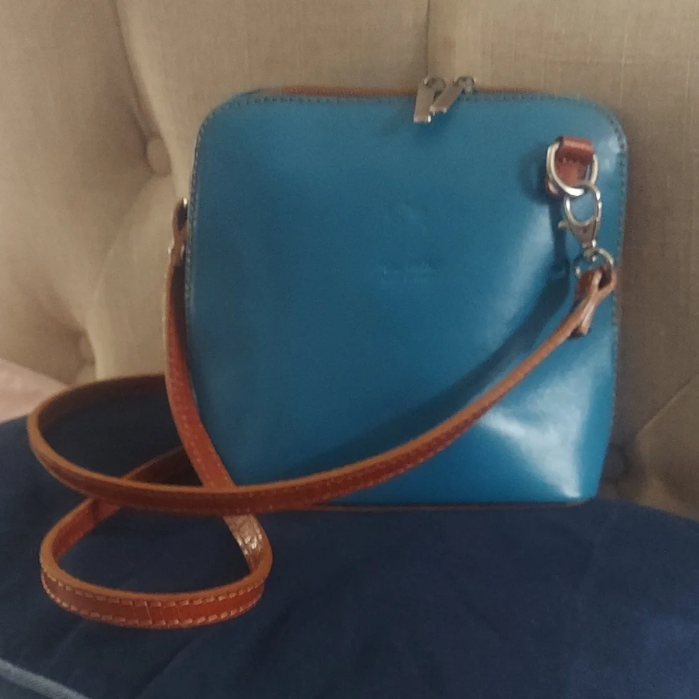 VERA PELLA Italian Leather Blue Mini Cross Body Bag Purse
